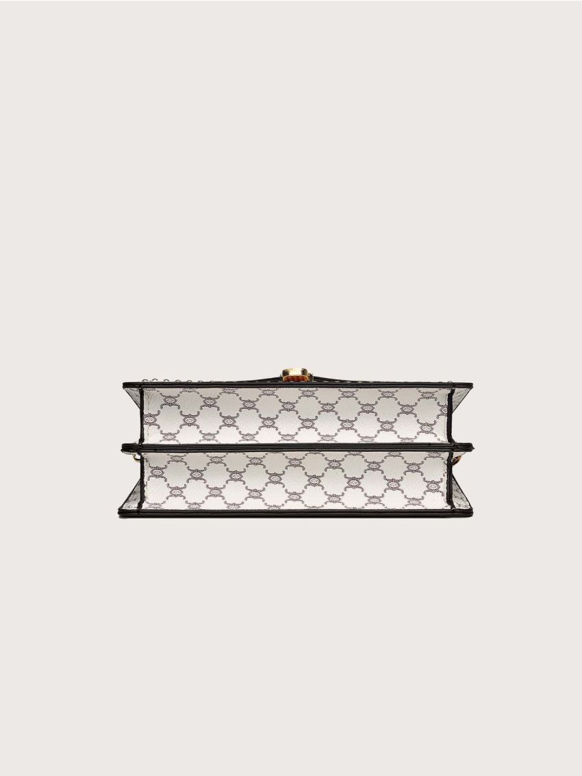 Geometric Pattern Studded Decor Push Lock Flap Square Bag