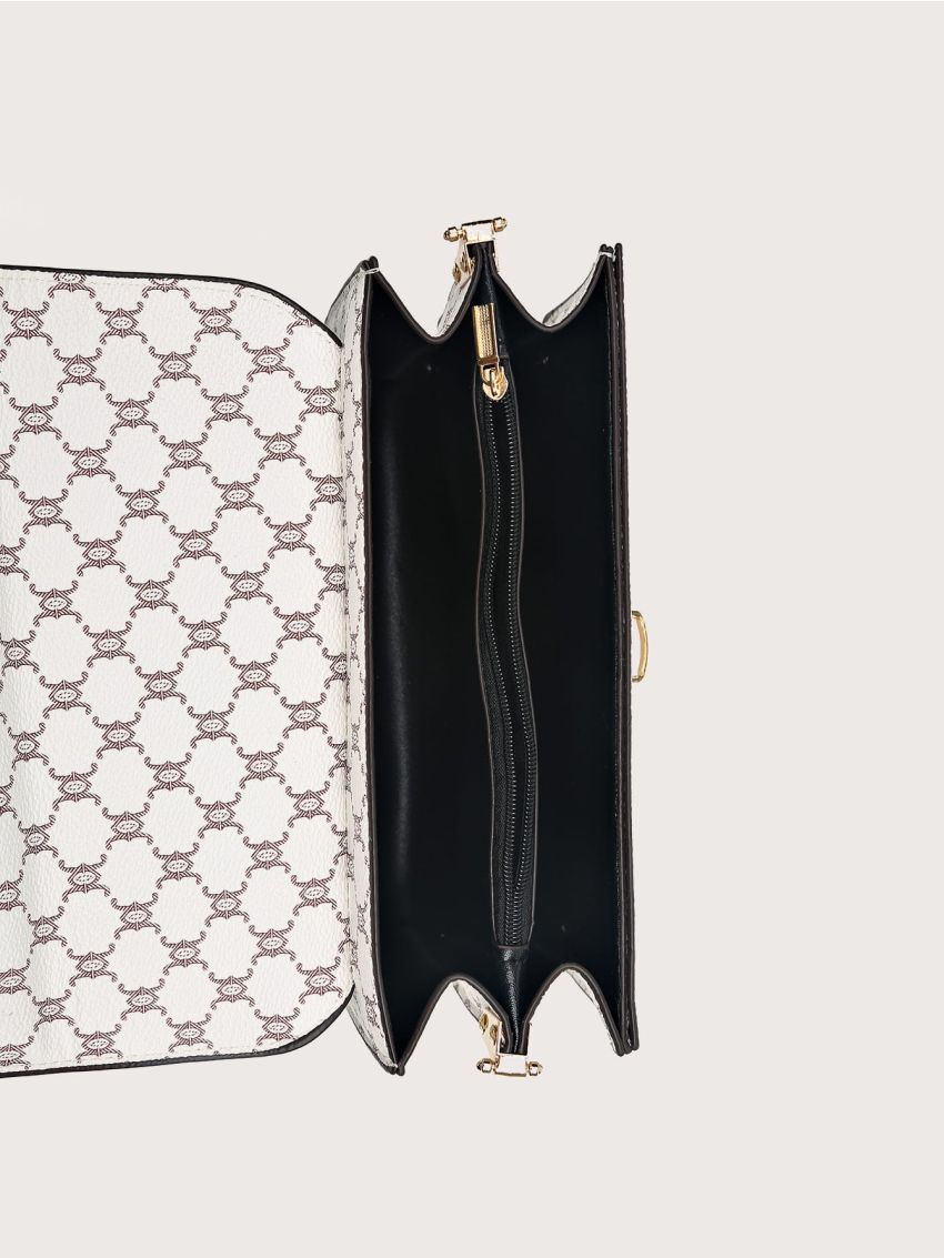 Geometric Pattern Studded Decor Push Lock Flap Square Bag