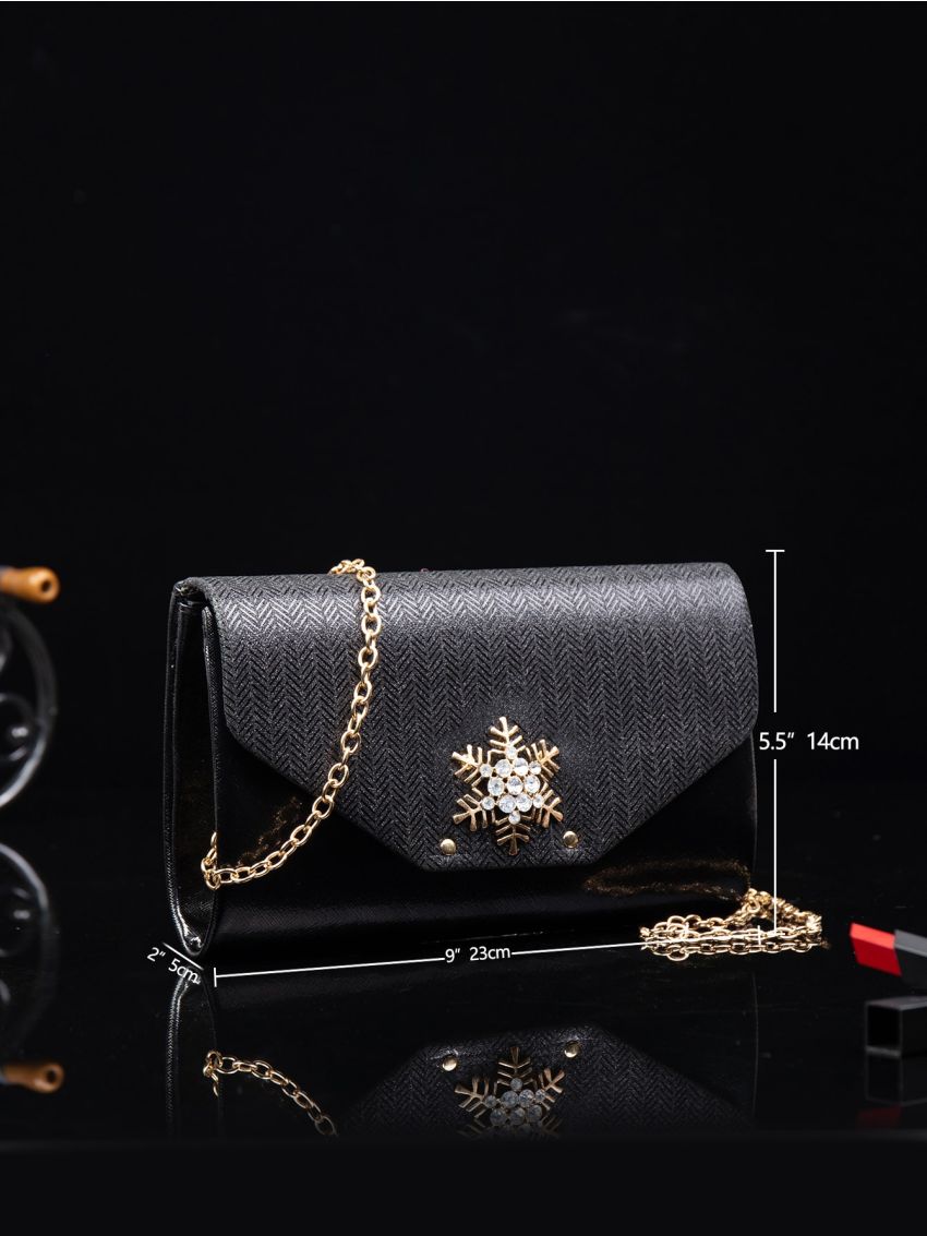 Glitter Design Rhinestone Decor Chain Square Bag