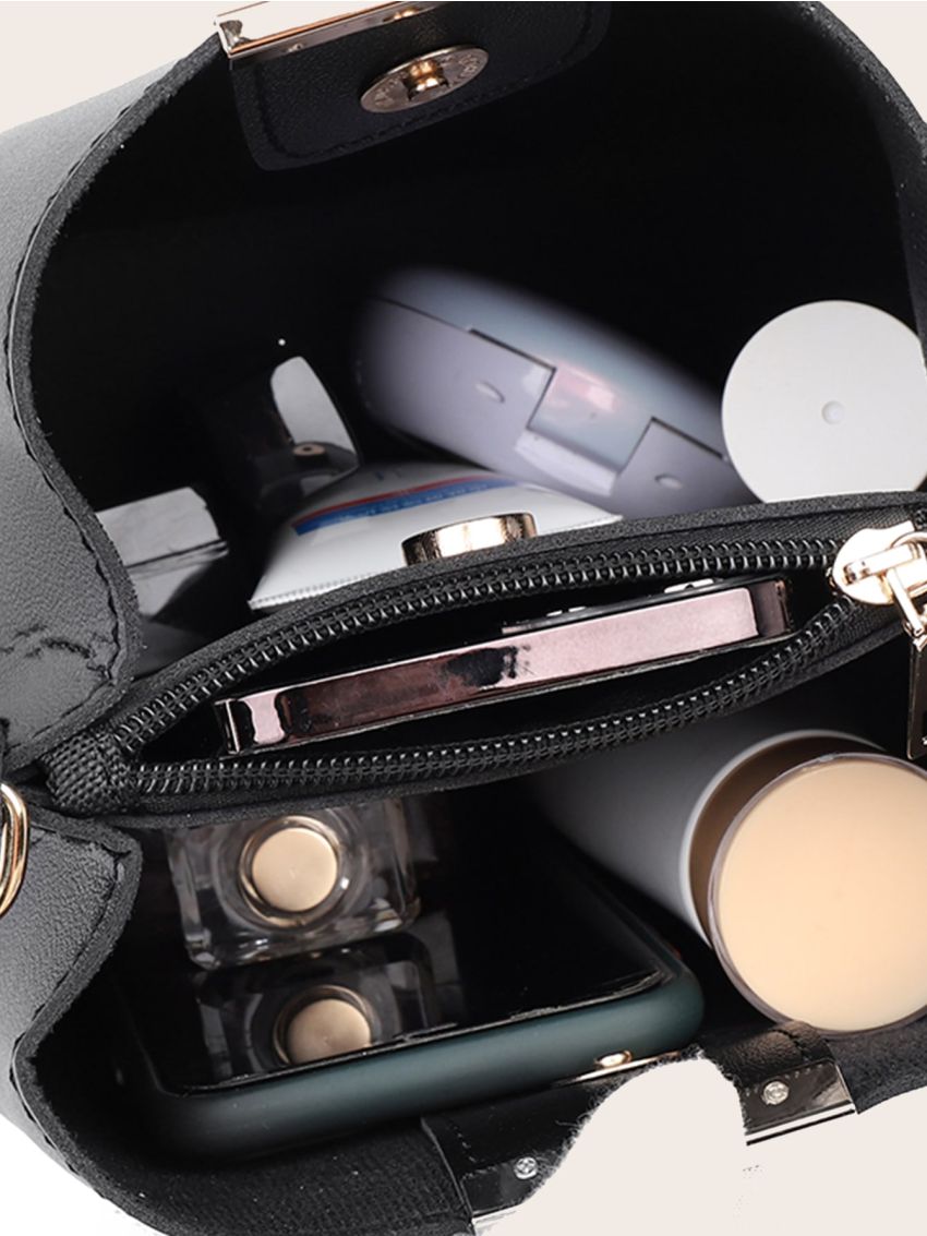 Litchi Embossed Metal Decor Bucket Bag