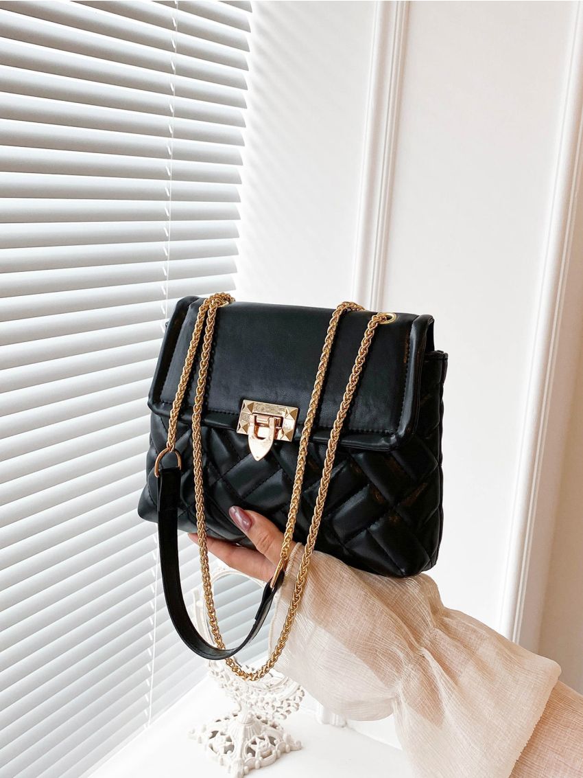Geometric Quilted Chain Square Bag