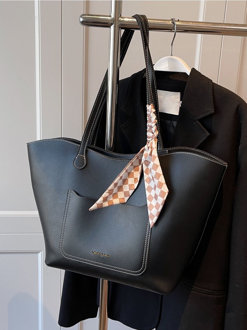 Twilly Scarf Decor Shoulder Tote Bag With Inner Pouch