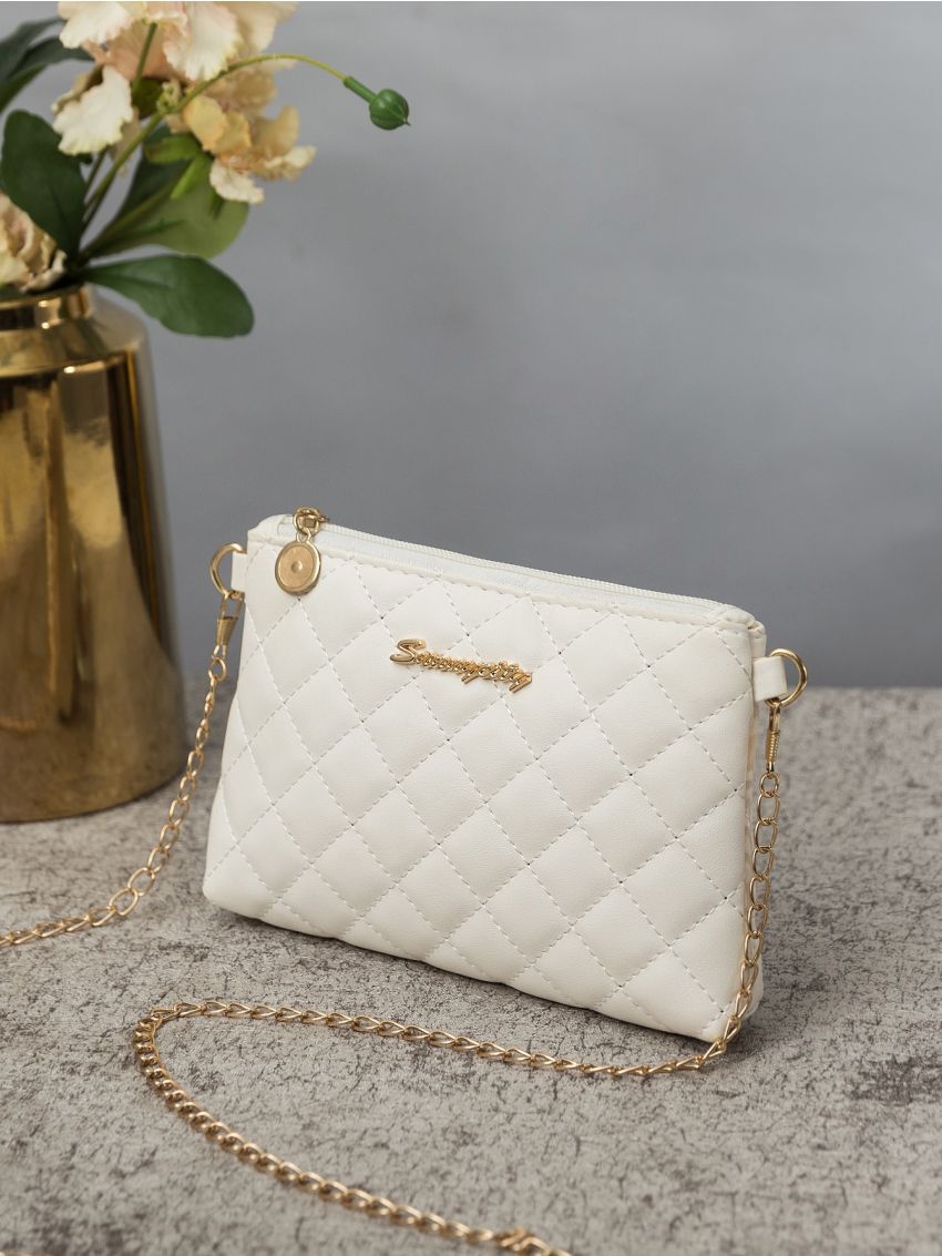 Mini Quilted Letter Decor Chain Square Bag