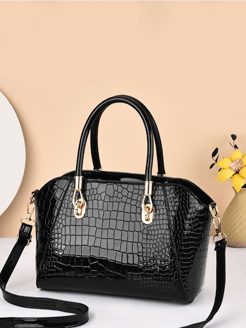 Crocodile Embossed Top Handle Bag, Elegant For Office & Work