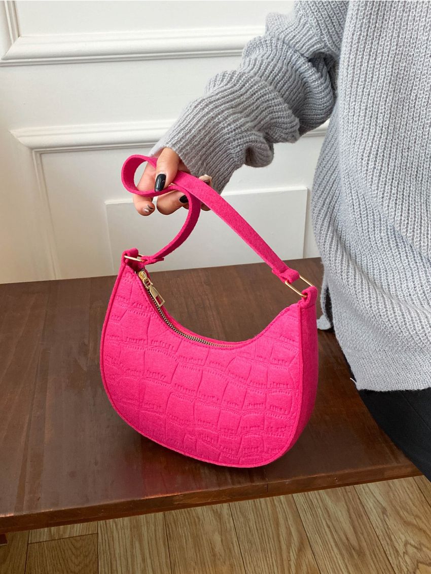 Crocodile Embossed Zipper Hobo Bag