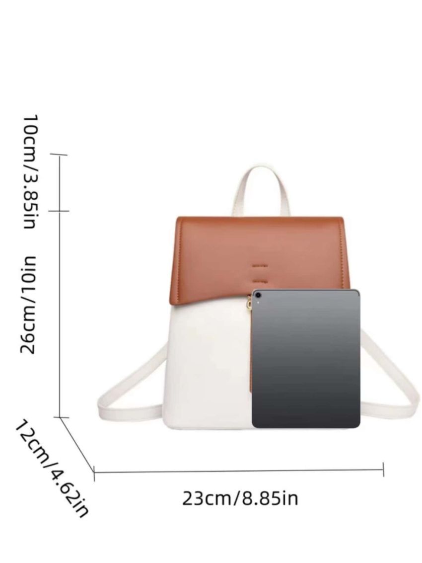 Two Tone Metal Decor Flap Backpack