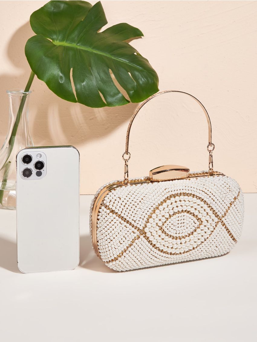 Mini Faux Pearl & Rhinestone Decor Chain Box Bag