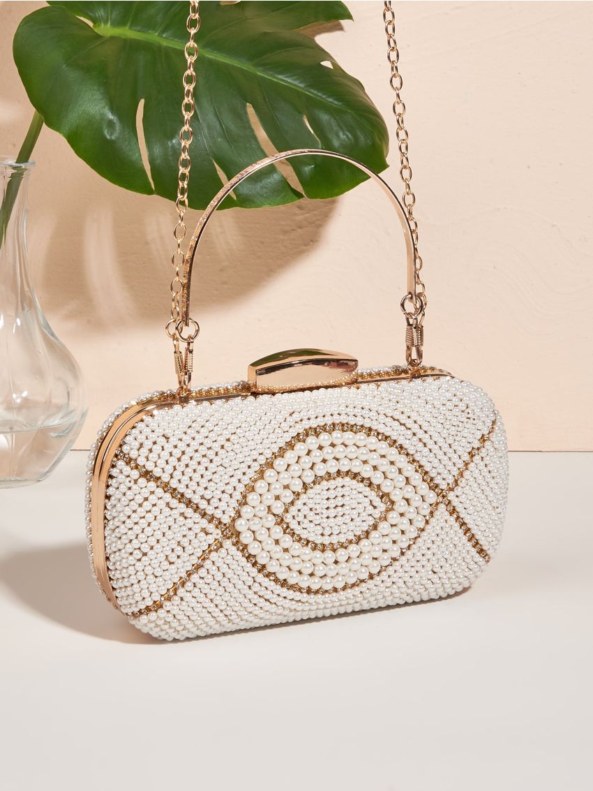 Mini Faux Pearl & Rhinestone Decor Chain Box Bag