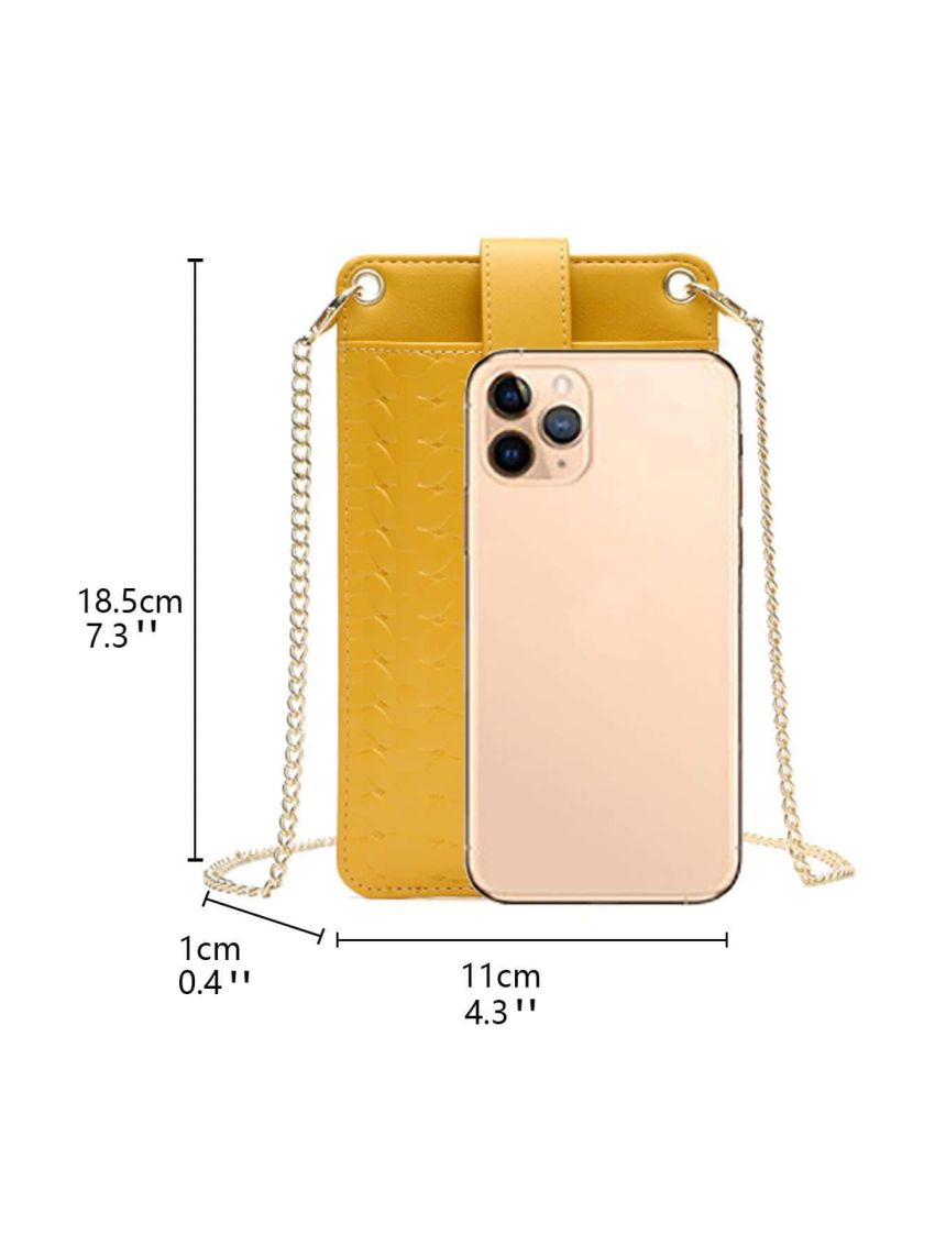 Neon Yellow Geometric Embossed Chain Phone Wallet