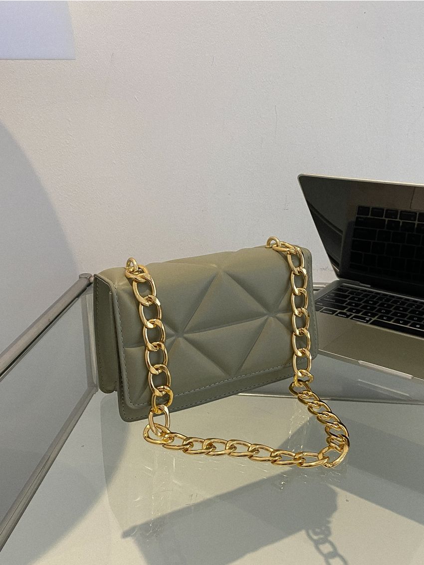 Mini Embossed Detail Chain Flap Square Bag