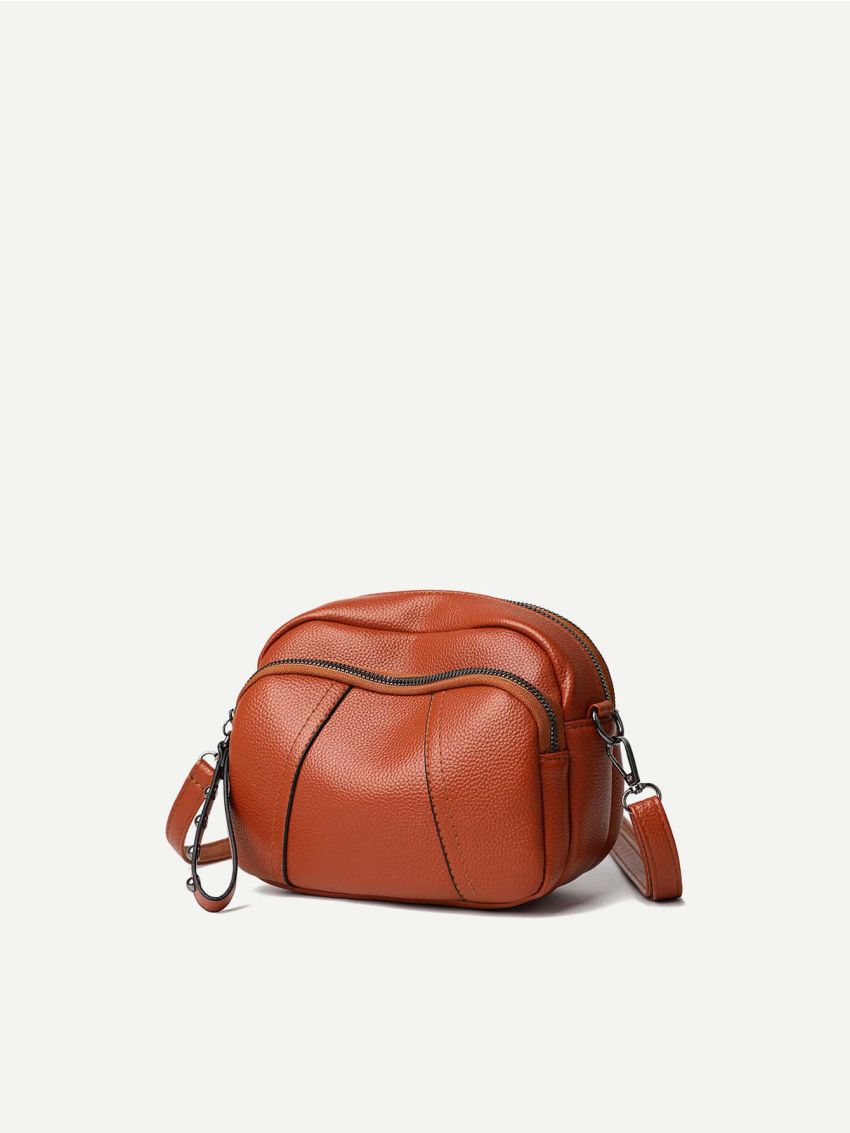 Mini Litchi Embossed Contrast Piping Crossbody Bag