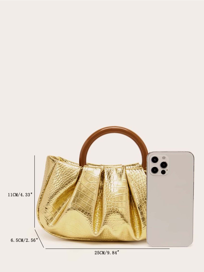 Metallic Crocodile Embossed Ruched Bag