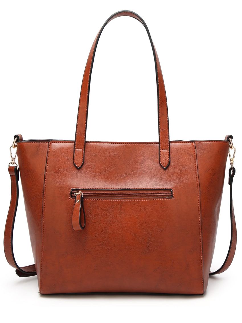 Zipper Front Vintage Design Shoulder Tote Bag