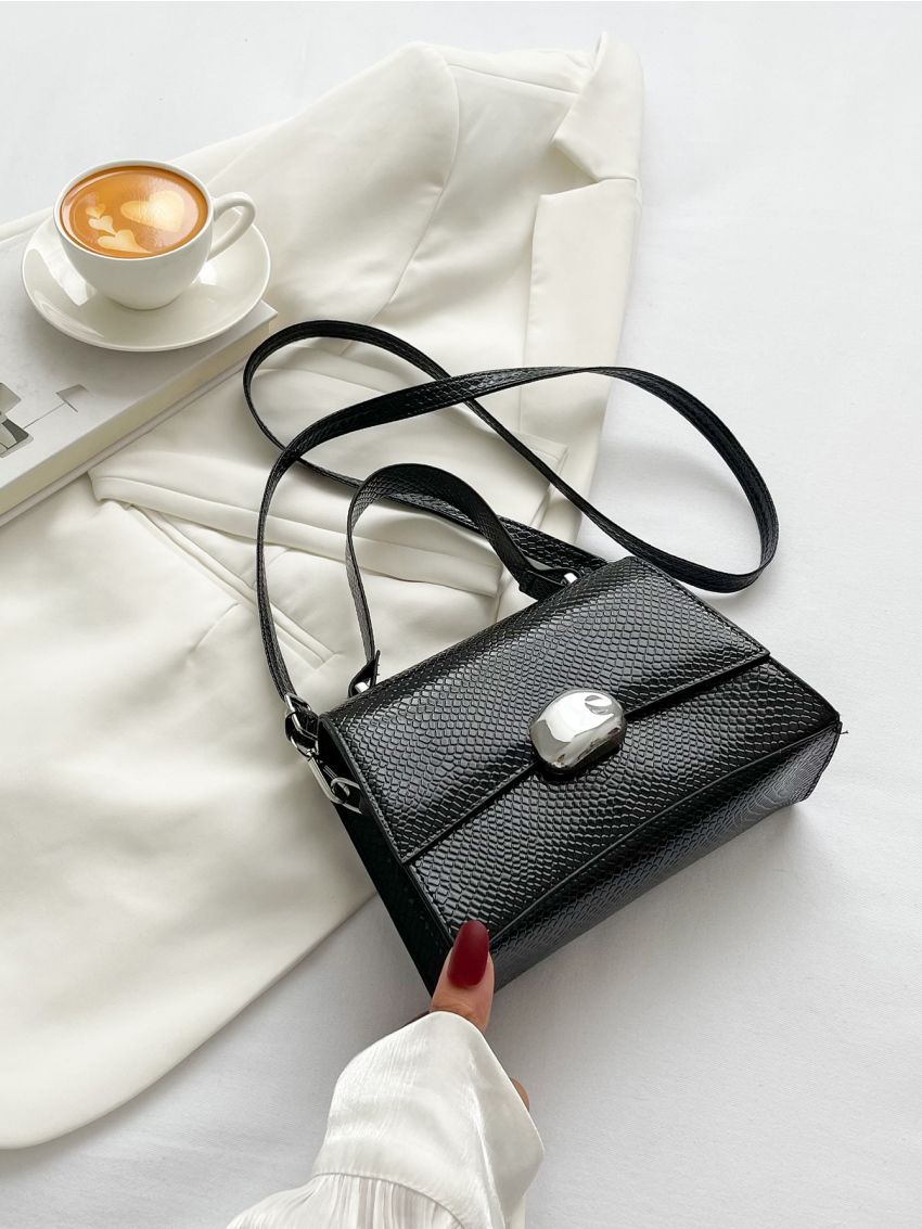 Textured Metal Decor Flap Square Bag