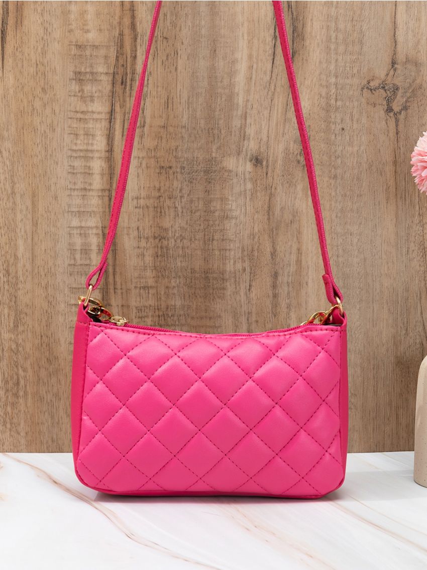 Mini Neon Pink Chain Baguette Bag