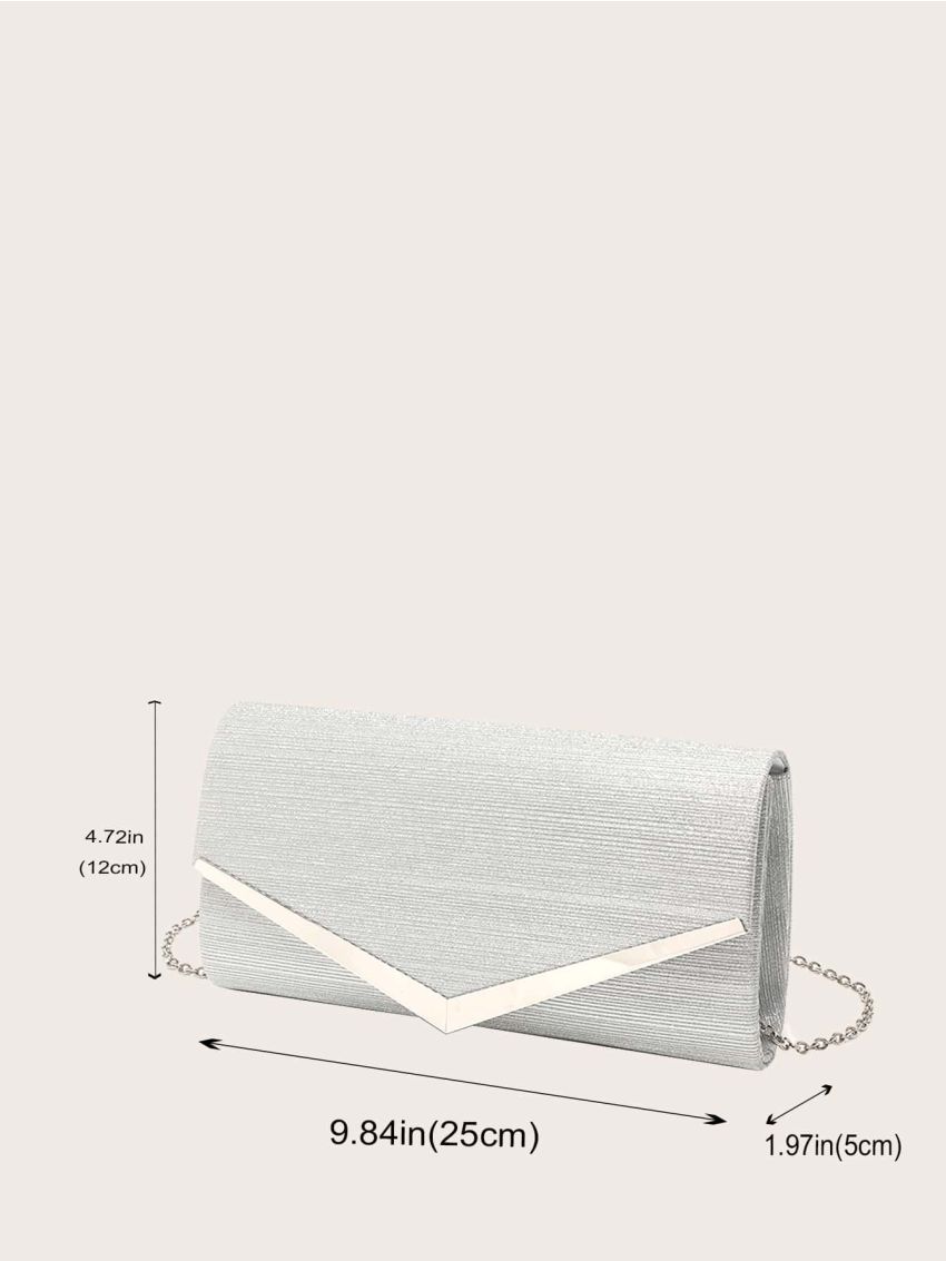 Metal Detail Flap Chain Glitter Square Bag