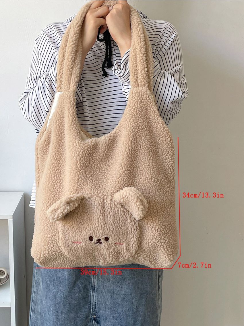 Cartoon Embroidered Ear Decor Fluffy Shopper Bag