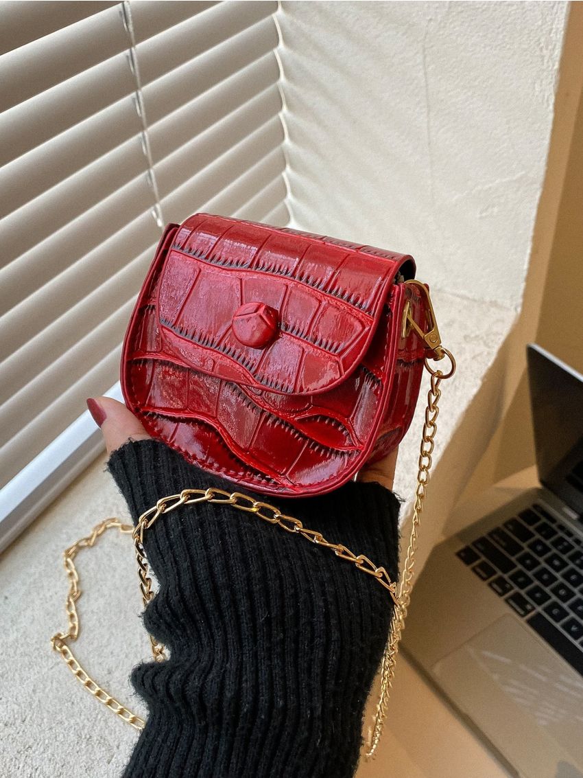 Mini Crocodile Embossed Saddle Bag
