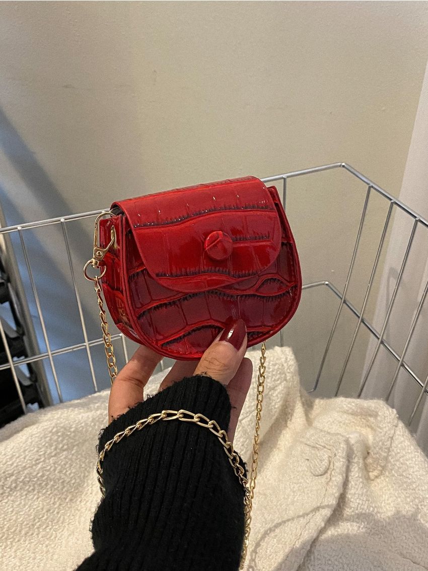 Mini Crocodile Embossed Saddle Bag