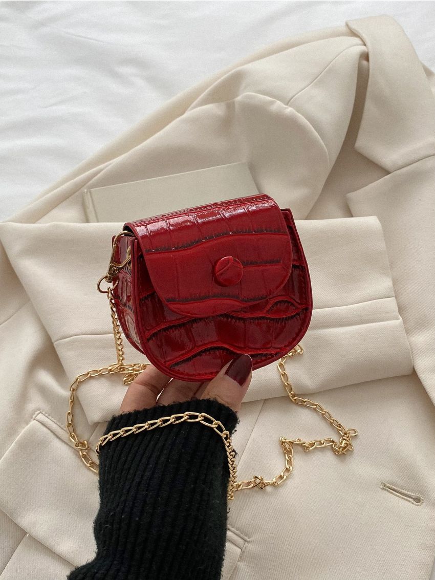 Mini Crocodile Embossed Saddle Bag