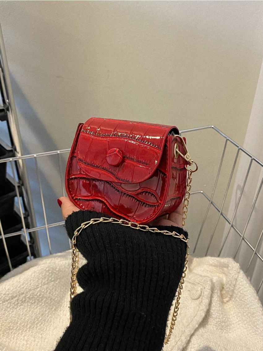 Mini Crocodile Embossed Saddle Bag