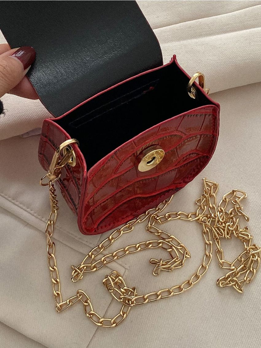 Mini Crocodile Embossed Saddle Bag