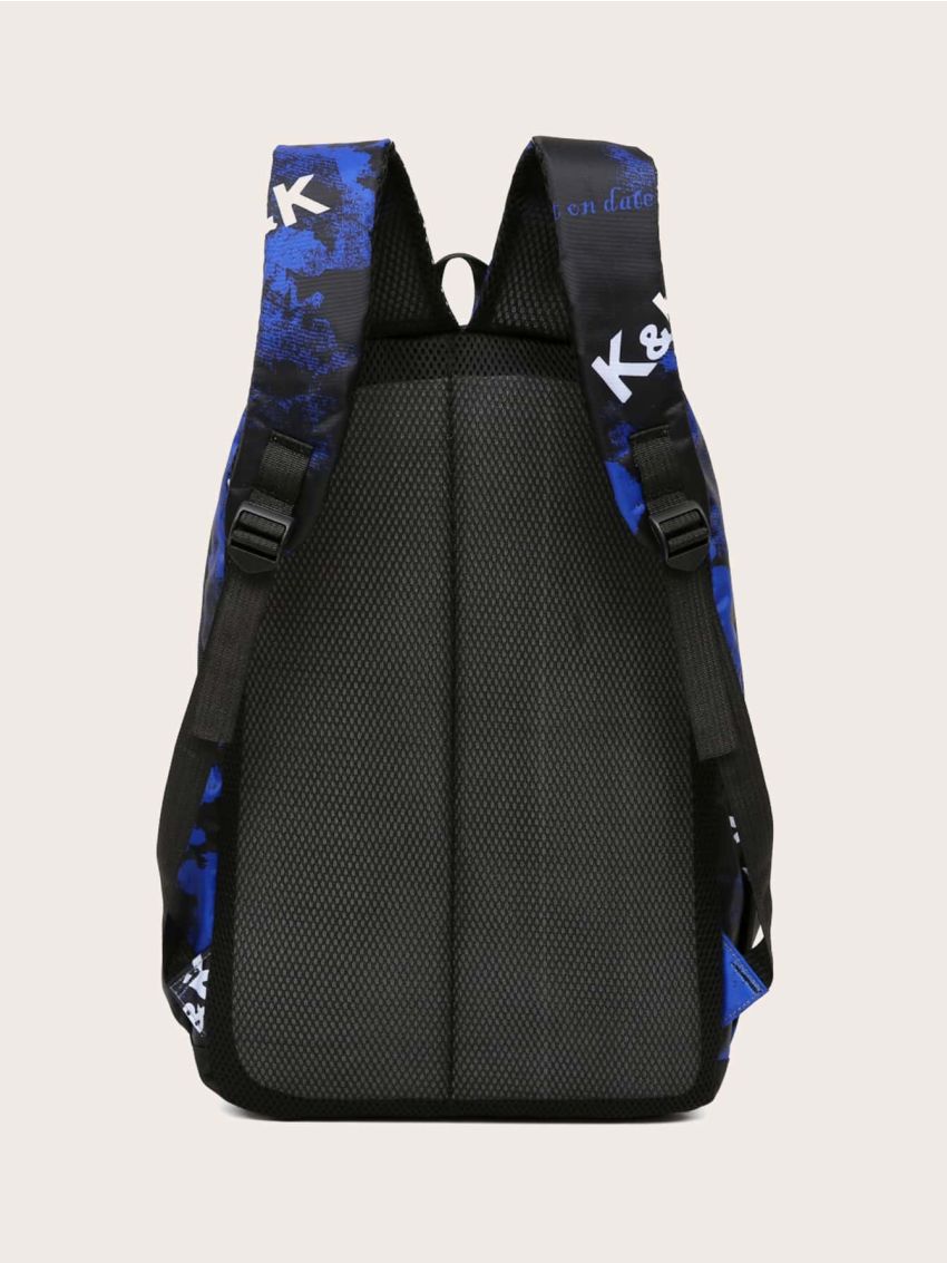 3pcs Colorblock Letter Detail Backpack Set