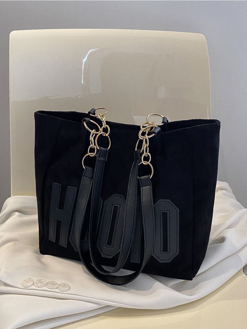 Minimalist Letter Patch Decor Square Bag