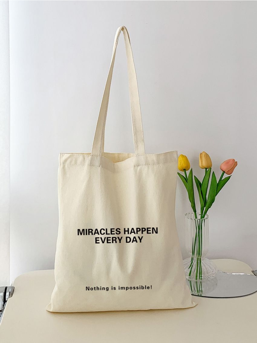 Slogan Graphic Canvas Shopper Bag