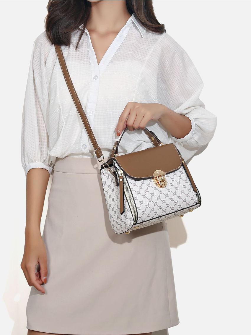 Geometric Pattern Push Lock Flap Square Bag