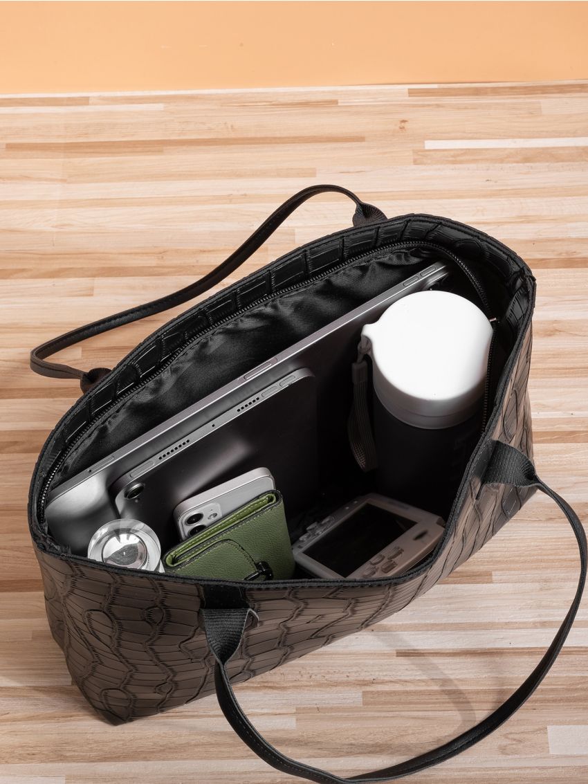 Crocodile Embossed Shoulder Tote Bag