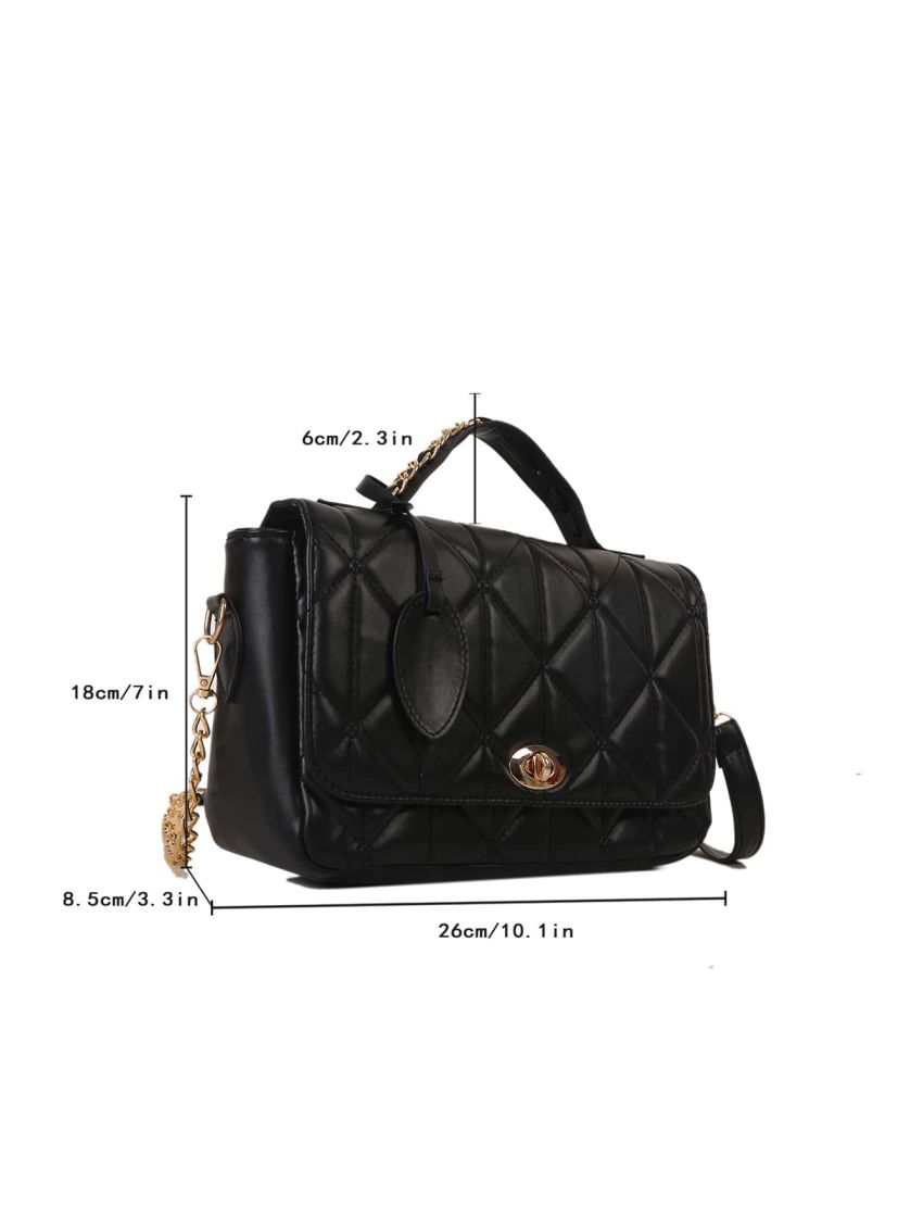 Quilted Twist Lock Flap Chain Square Bag