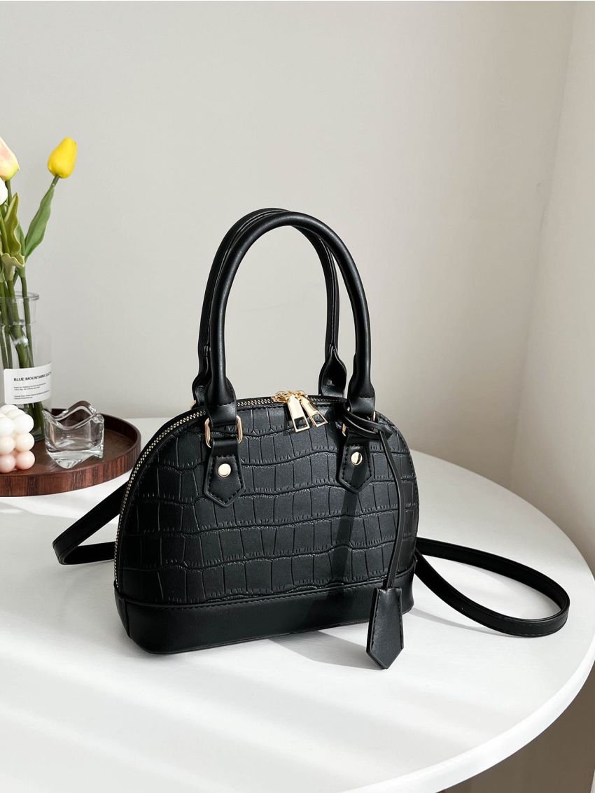 Crocodile Embossed Double Handle Dome Bag