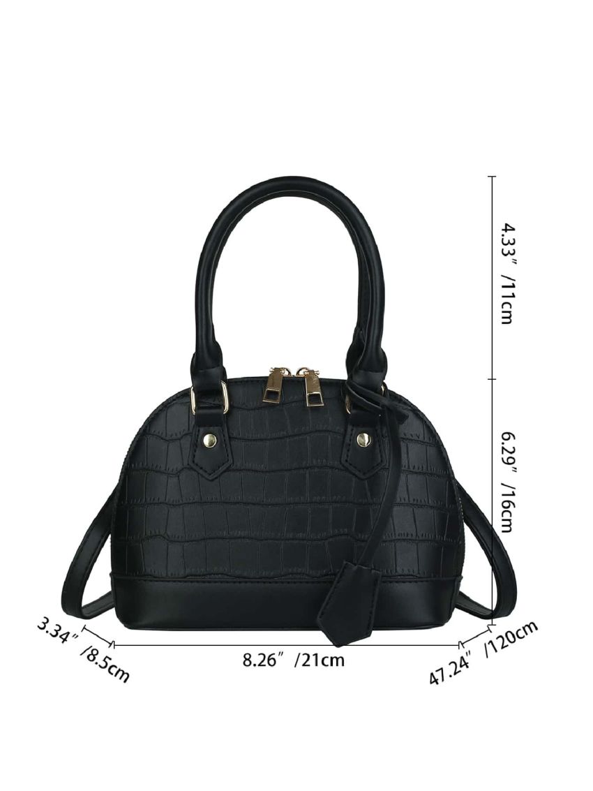 Crocodile Embossed Double Handle Dome Bag
