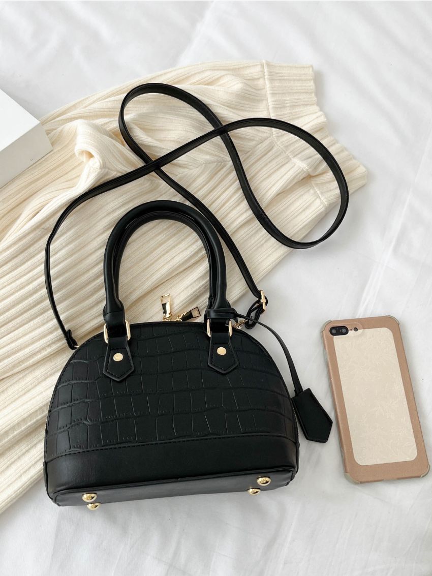Crocodile Embossed Double Handle Dome Bag