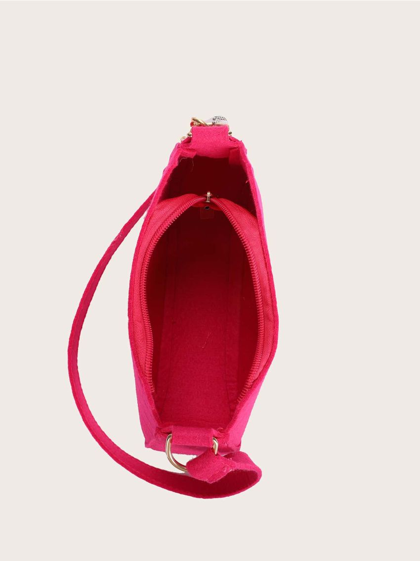 Neon Pink Chevron Pom Pom Decor Baguette Bag