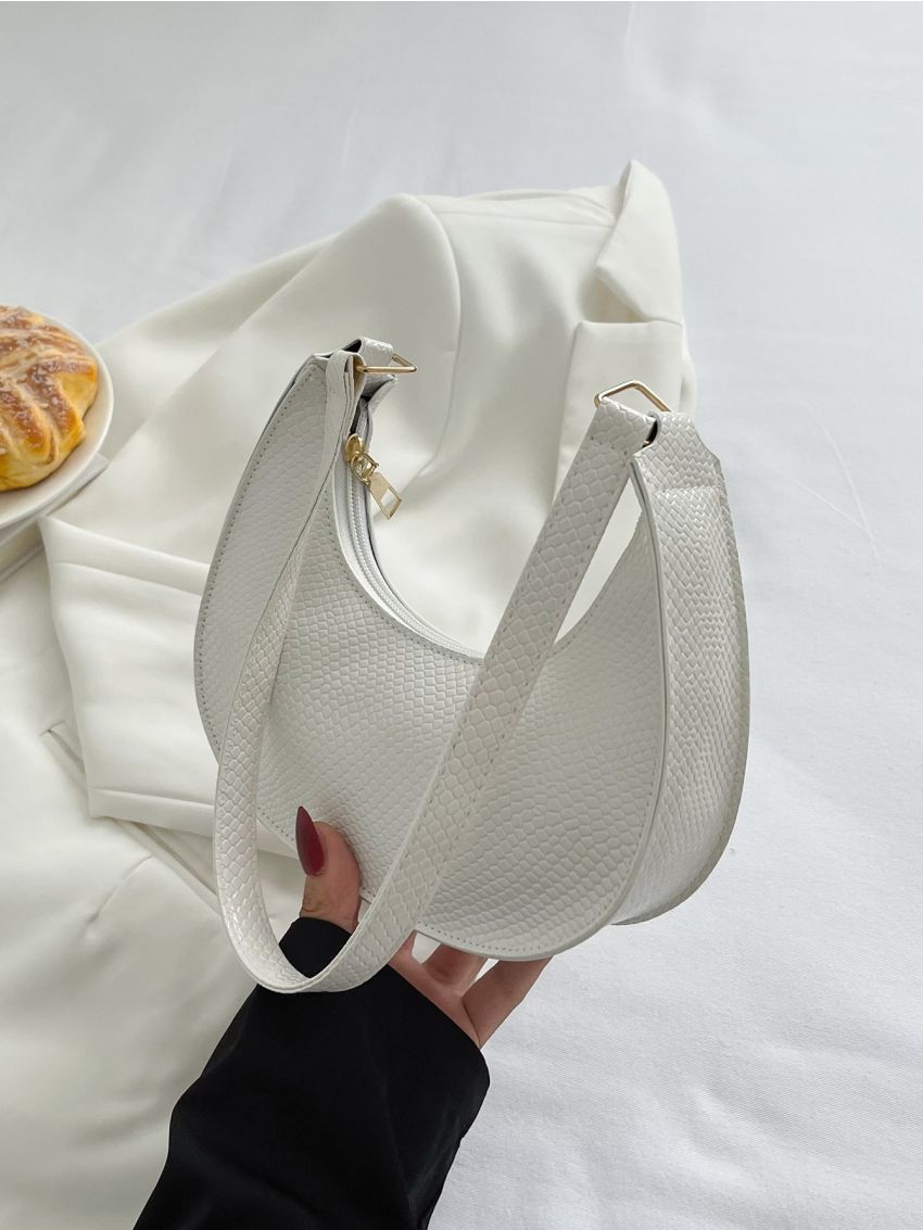 Artificial Patent Leather Snakeskin Embossed Hobo Bag