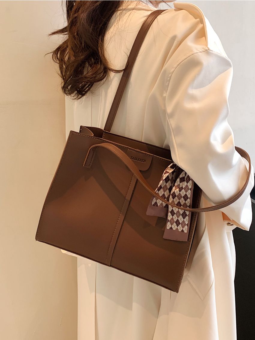 Letter Patch & Twilly Scarf Decor Square Bag