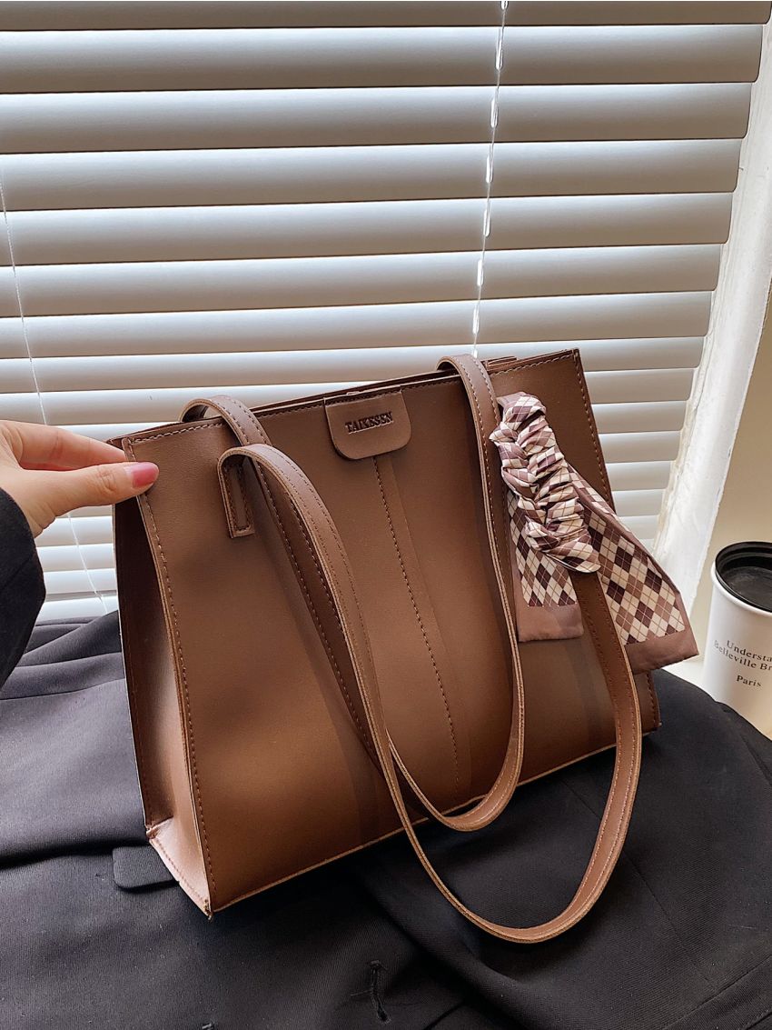 Letter Patch & Twilly Scarf Decor Square Bag