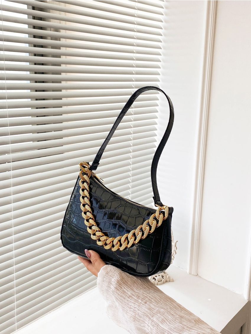 Crocodile Embossed Chain Decor Novelty Bag