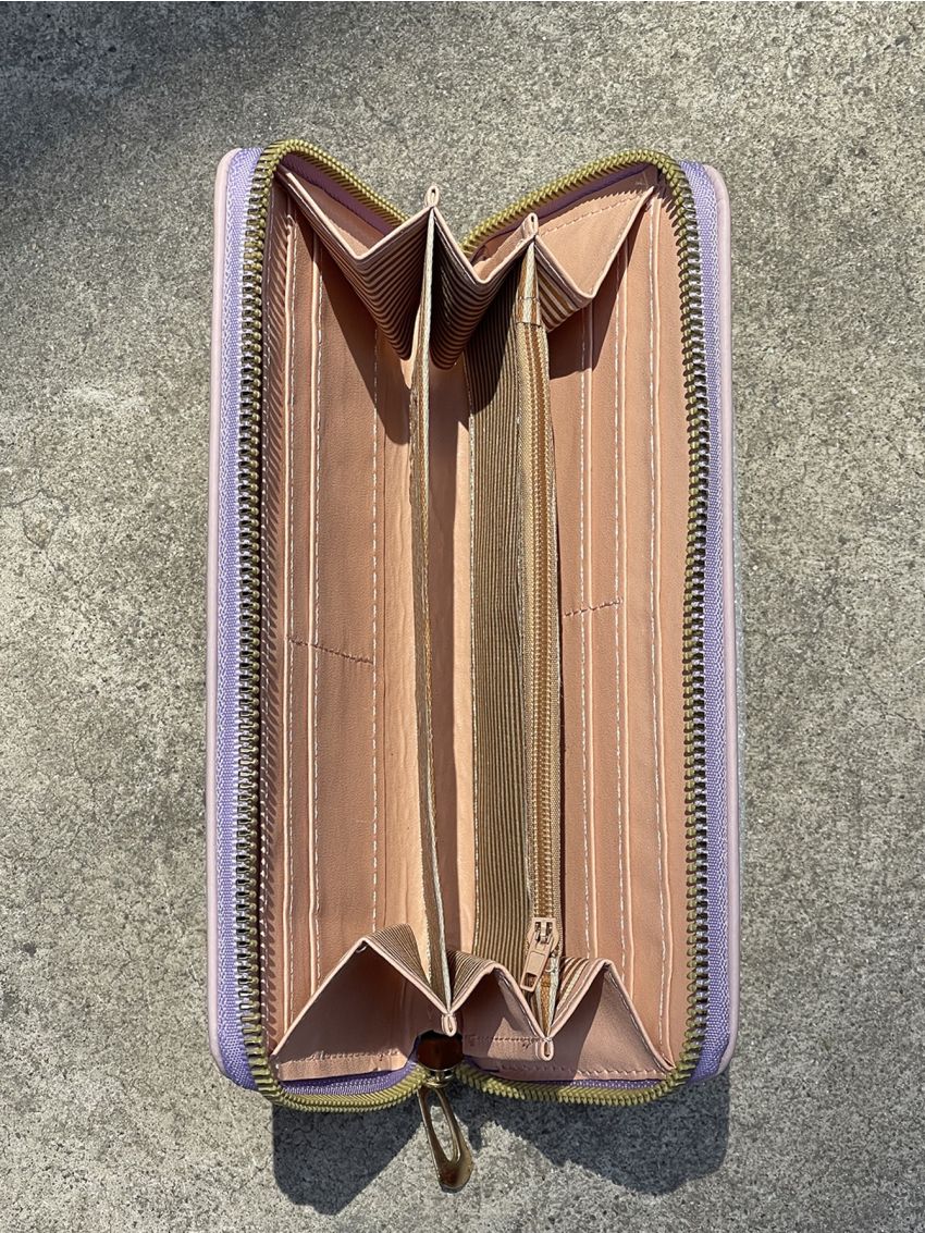 Letter Detail Quilted Design Long Wallet