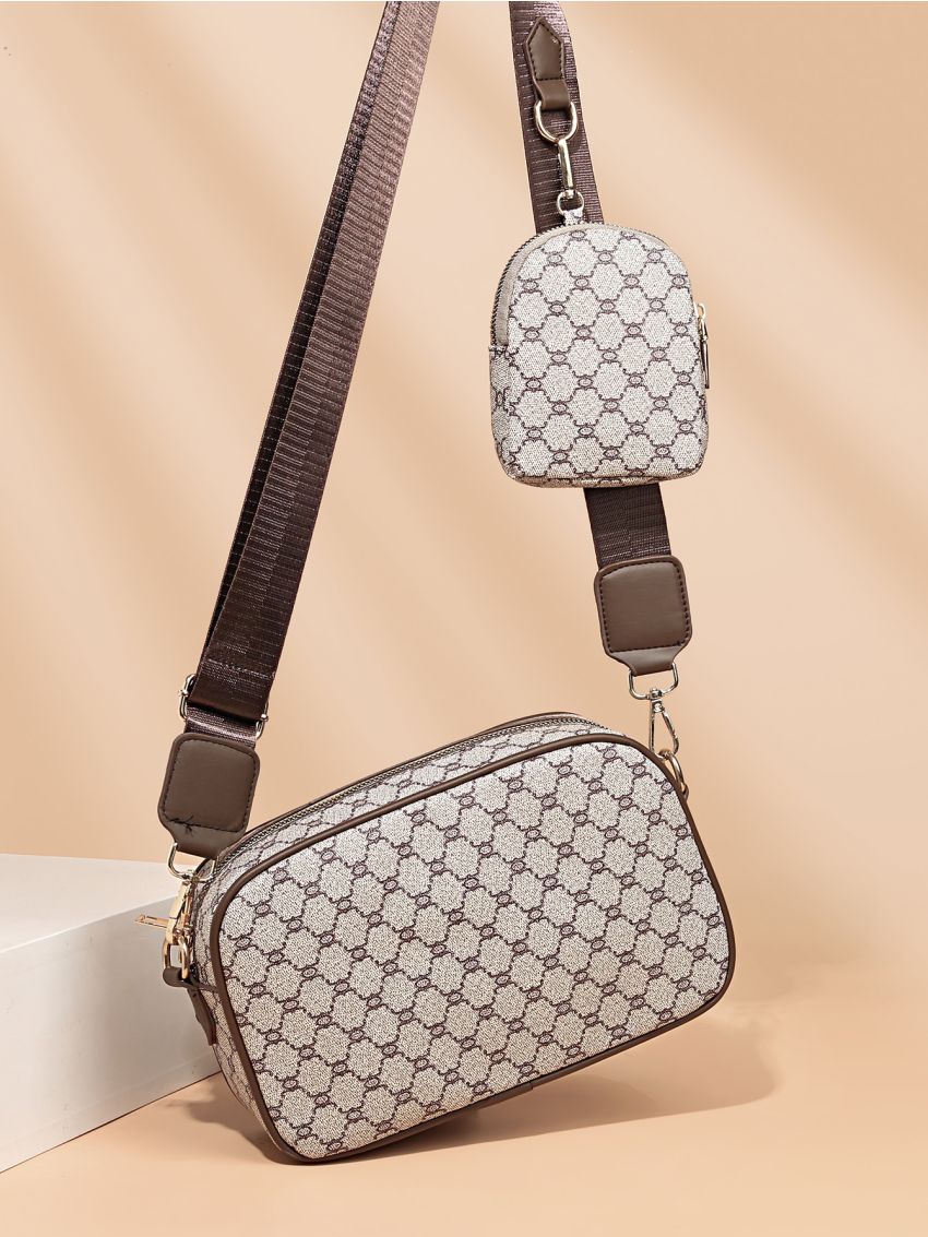 Geometric Graphic Square Bag With Coin Case