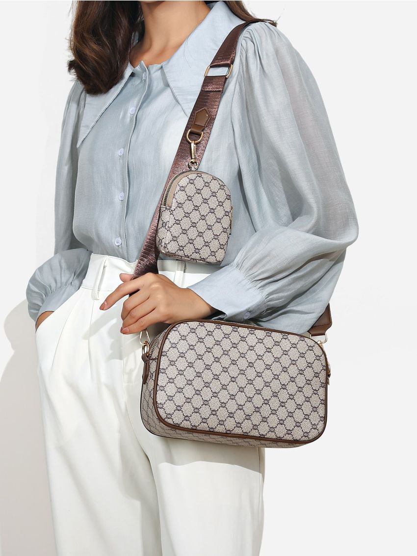 Geometric Graphic Square Bag With Coin Case