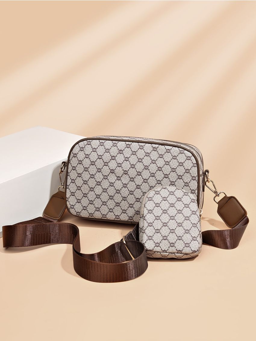 Geometric Graphic Square Bag With Coin Case