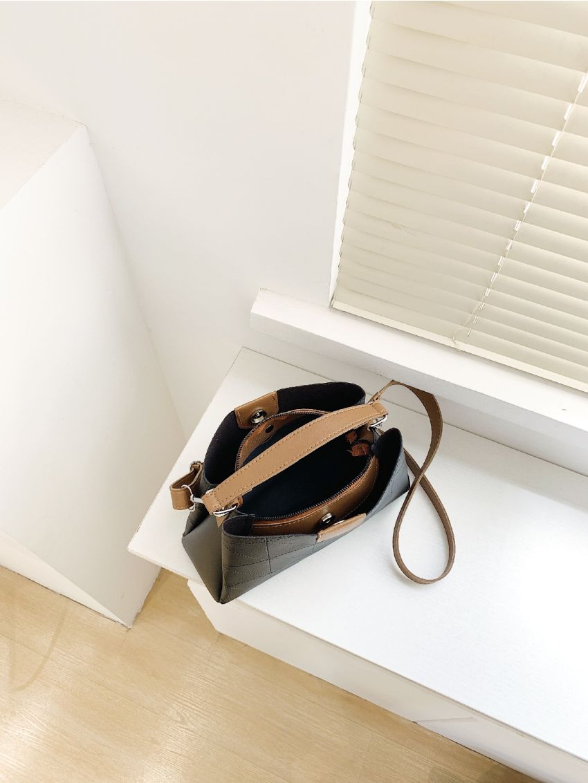 Quilted Pattern Bucket Bag