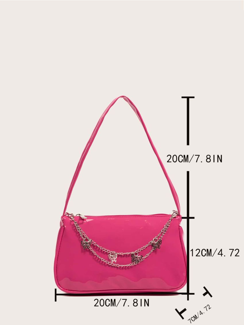 Mini Neon Pink Butterfly Decor Baguette Bag