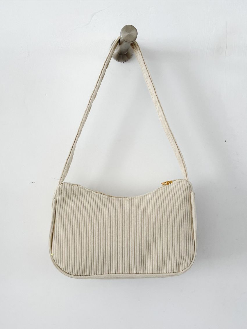 Minimalist Zipper Corduroy Baguette Bag