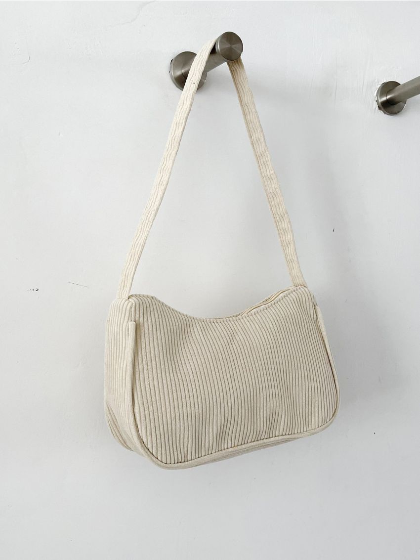 Minimalist Zipper Corduroy Baguette Bag