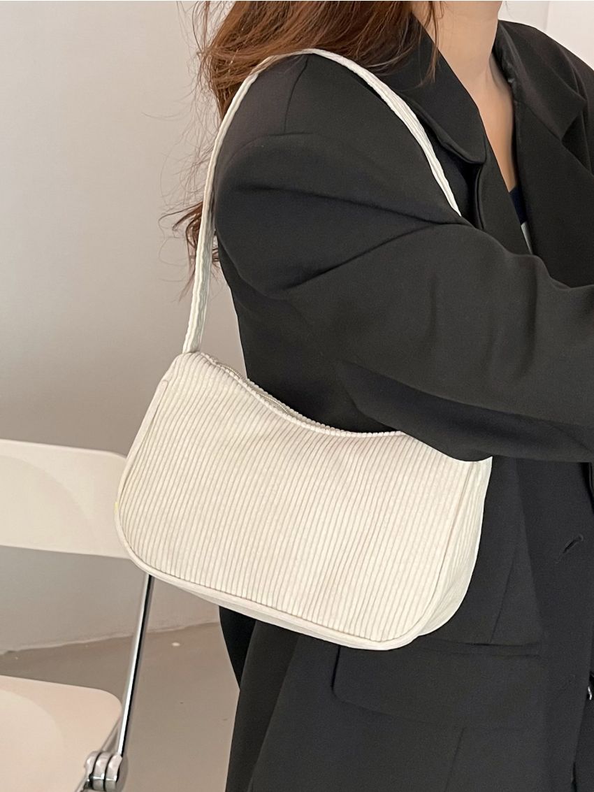 Minimalist Zipper Corduroy Baguette Bag
