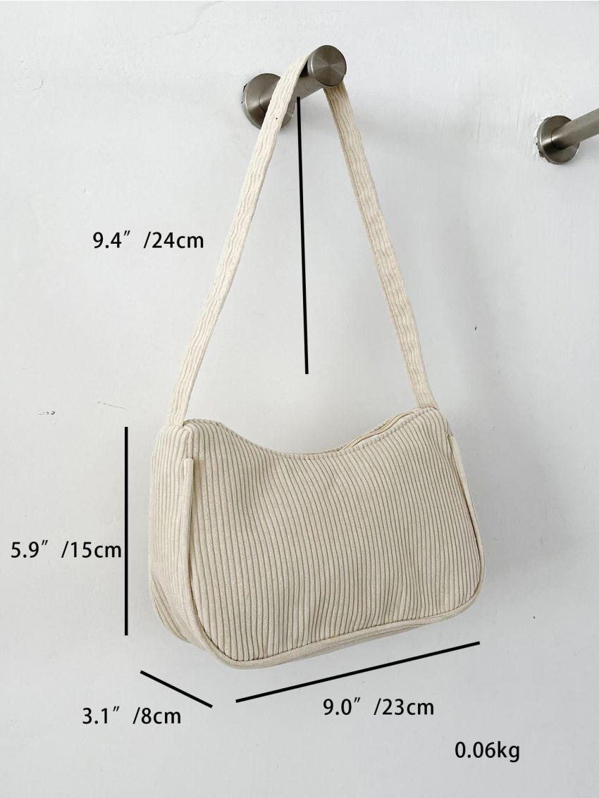 Minimalist Zipper Corduroy Baguette Bag